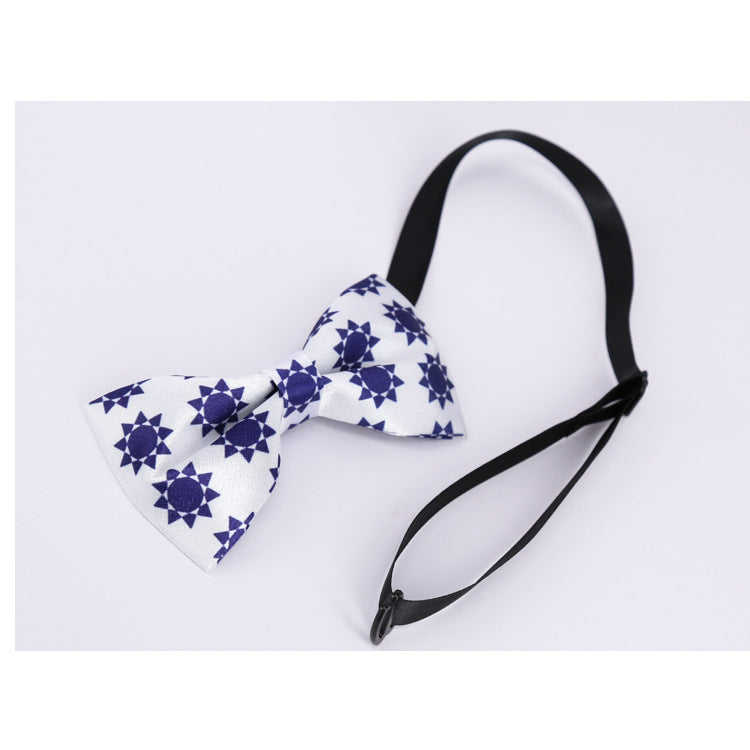 Men's Business Formal Wear Dark Blue Small Flower Men's Bow Tie Bow Print Custom Collar Flower Handkerchief