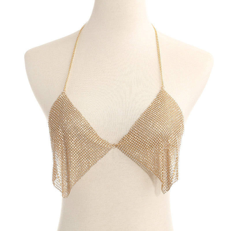 New European and American cross-border jewelry, personalized and sexy summer bikini necklace, geometric diamond chest chain, body chain