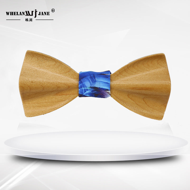 men's hollow wood primary color collar wedding celebration wooden bow tie banquet nightclub wedding groom bow tie custom