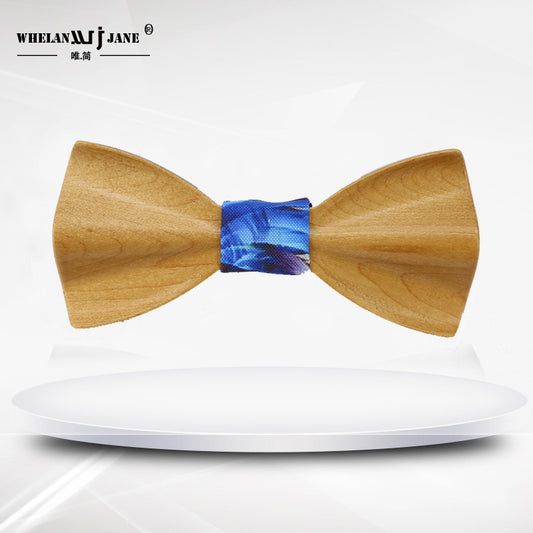 men's hollow wood primary color collar wedding celebration wooden bow tie banquet nightclub wedding groom bow tie custom