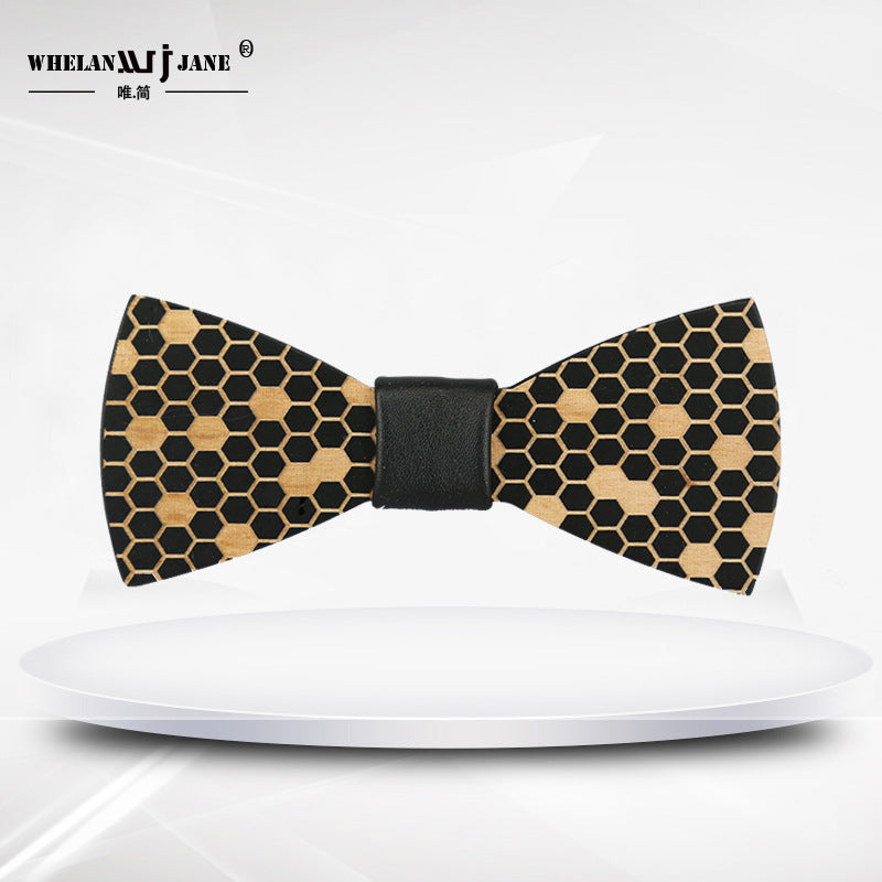 Male Wood Spot Black & White Collar Wedding Celebration Wooden Bow Tie Banquet Nightclub Wedding Groom Bow Tie Custom