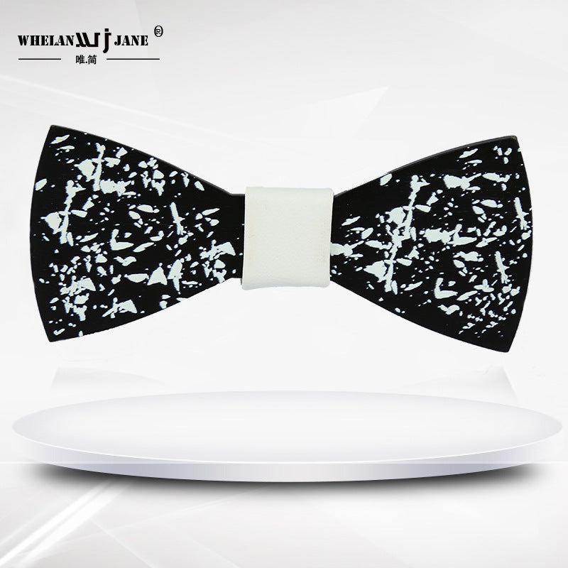 Male Wood Spot Black & White Collar Wedding Celebration Wooden Bow Tie Banquet Nightclub Wedding Groom Bow Tie Custom