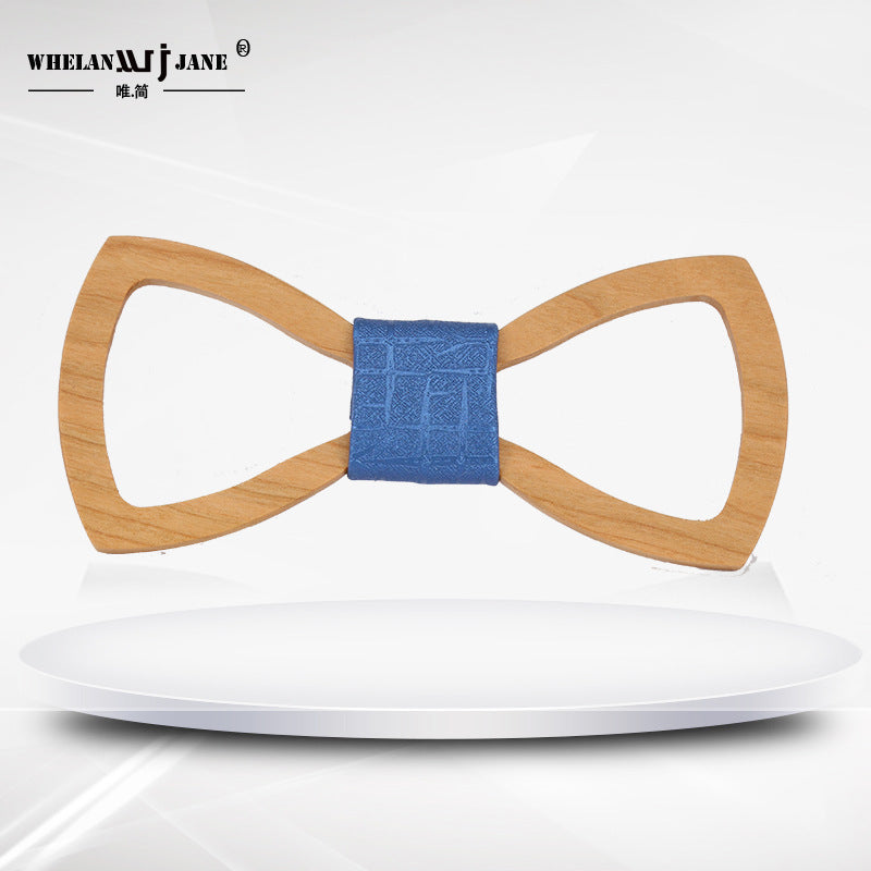 men's hollow wood primary color collar wedding celebration wooden bow tie banquet nightclub wedding groom bow tie custom