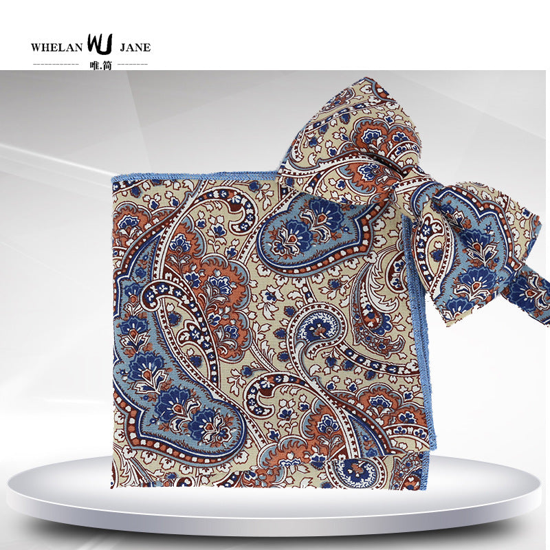 Men's Business Cotton Pastoral Style Woolen Hooked Men's Bow Tie Bow Handkerchief The size can be customized