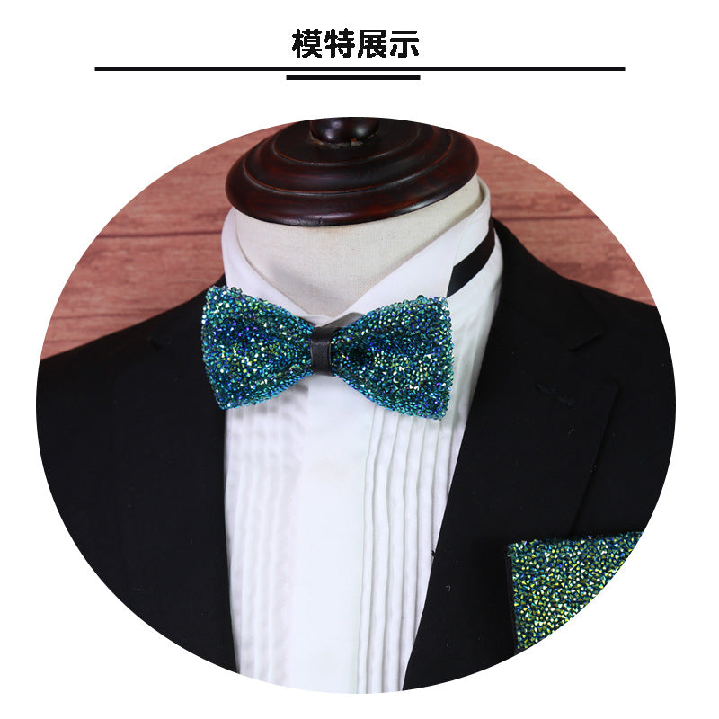 man bow tie crystal rhinestone full banquet nightclub green sparkling diamond wedding groom clay cardboard towel set