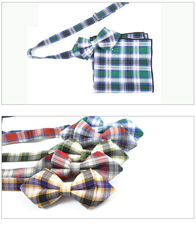 Check Bow Tie Red Green Men's Suit Pocket Towel Adult Bow Tie Bow Bow Factory Direct