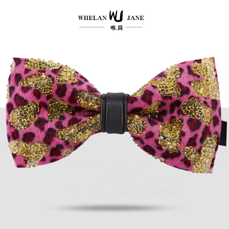 Male Bow Tie Leopard Blue Yellow Crystal Bow Tie Men's Children's Wedding Wedding Celebration Male Collar Flower Bow