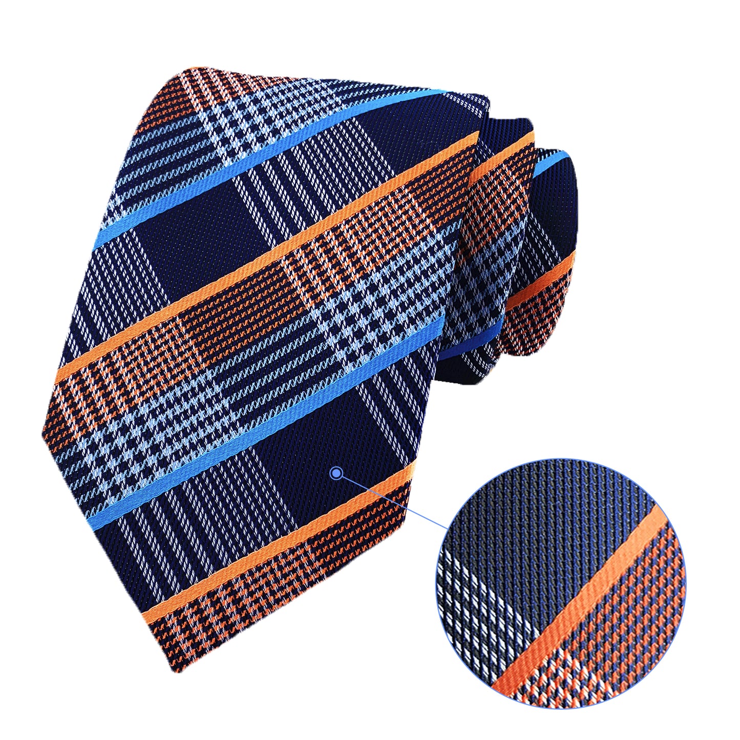 Howwide Luxury Men's Ties Jacquard Woven Necktie Plaid Stripe Blue and Gold