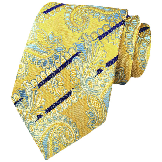 Howwide Luxury Men's Ties Jacquard Woven Necktie Paisley Stripe Yellow