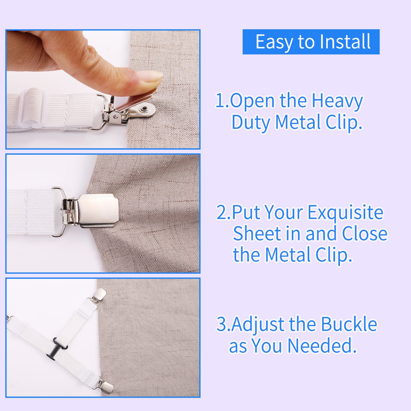 Howwide Bed Sheet Straps Fitted Sheet Holders for Corners 4 Pieces White