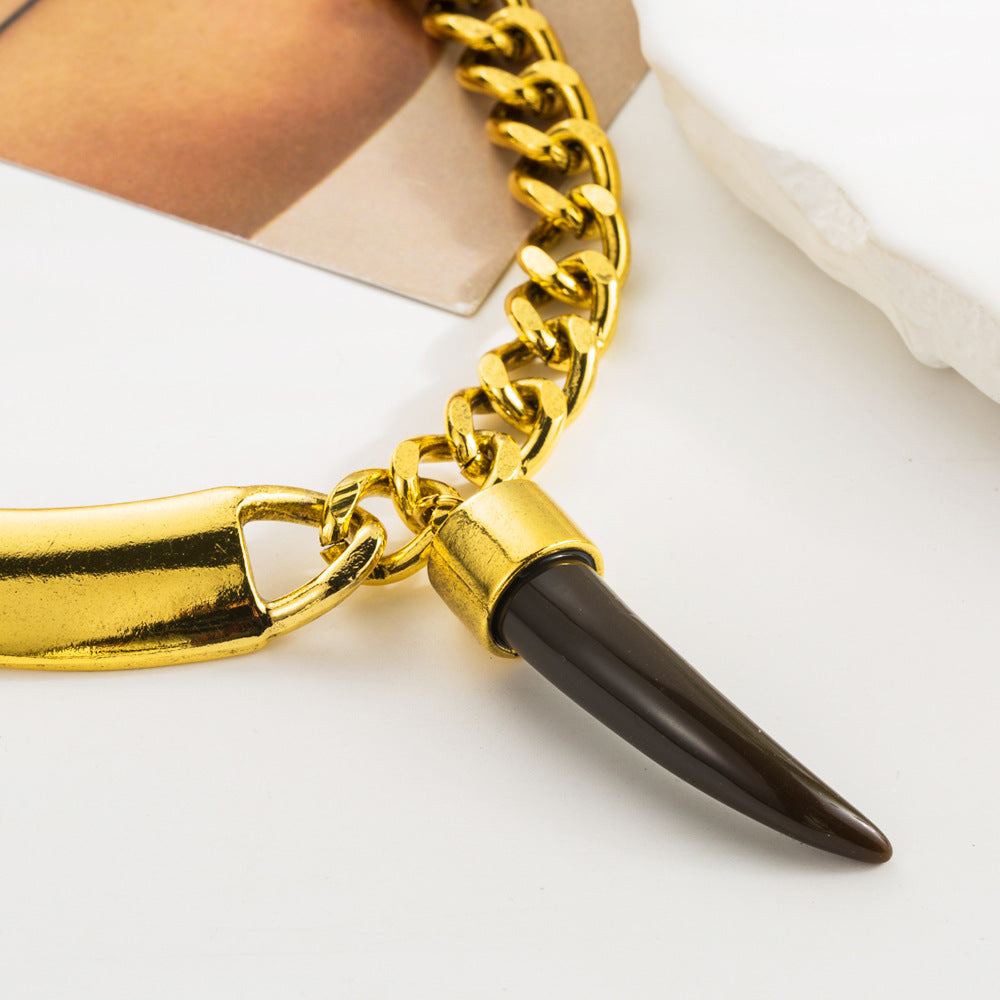 Exaggerated design asymmetrical hip hop horn thick chain necklace European and American personality fashion alloy clavicle necklace wholesale