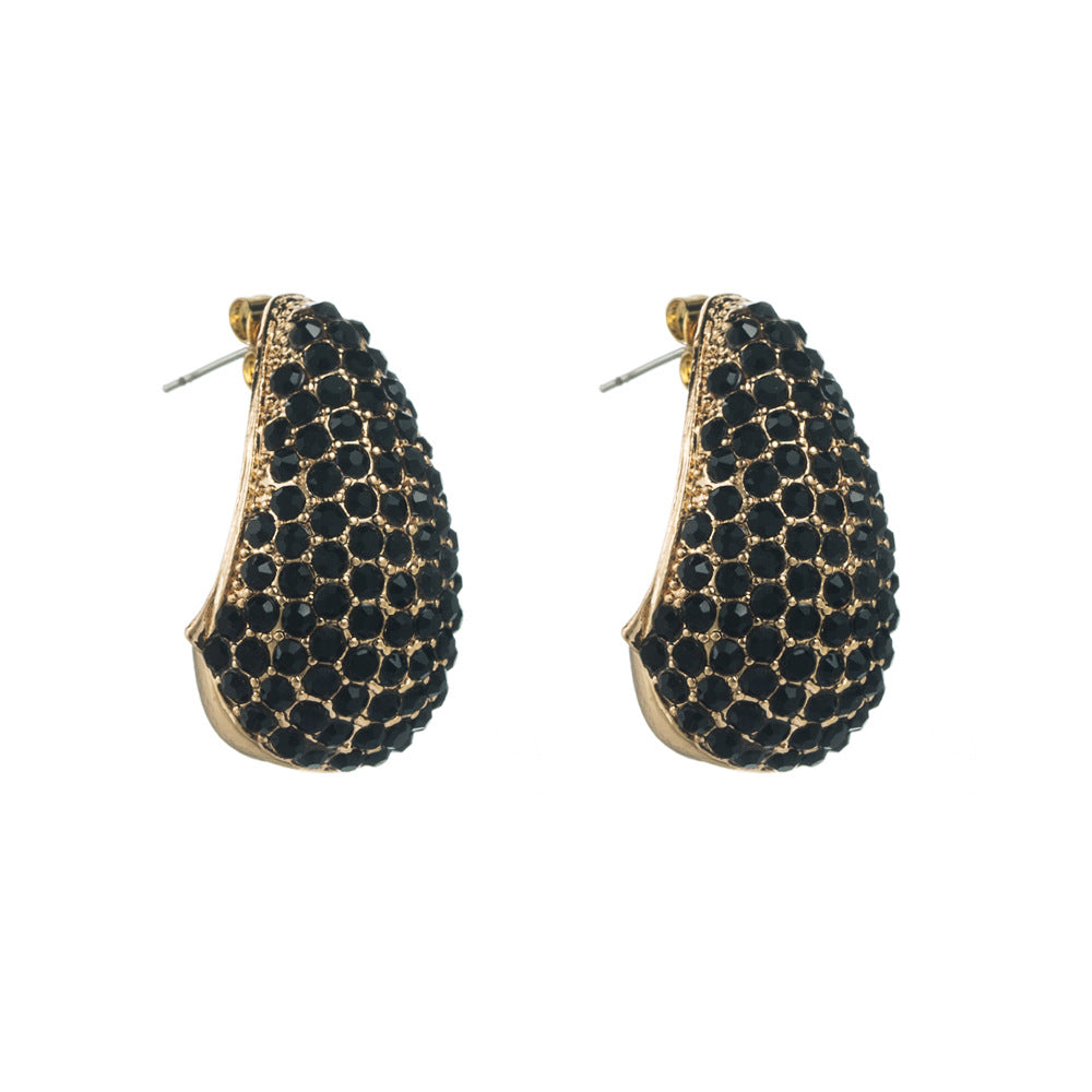 European and American trend new pear-shaped alloy full diamond silver needle earrings female retro temperament super flash full diamond earrings wholesale
