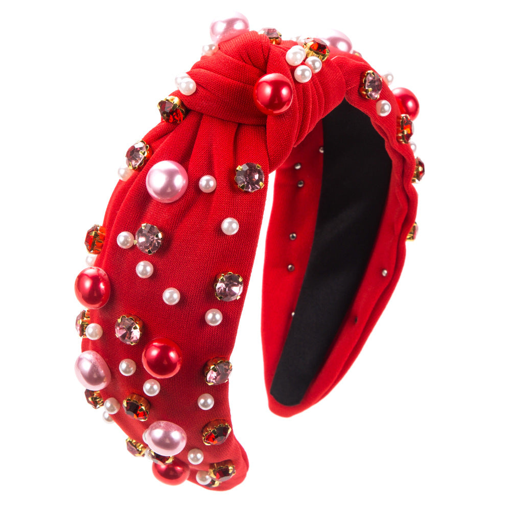 Cross-border popular European and American pearl rhinestone headbands, light luxury twisted fabrics, high skull headbands, face washing, and headwear