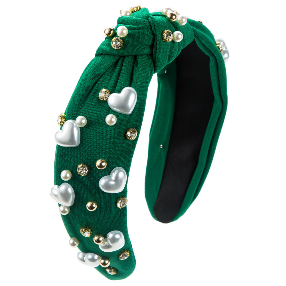 European and American fashion trends, love pearl headbands, women's wide edges, knots, beads, versatile, high skull hair accessories, cross-border supply