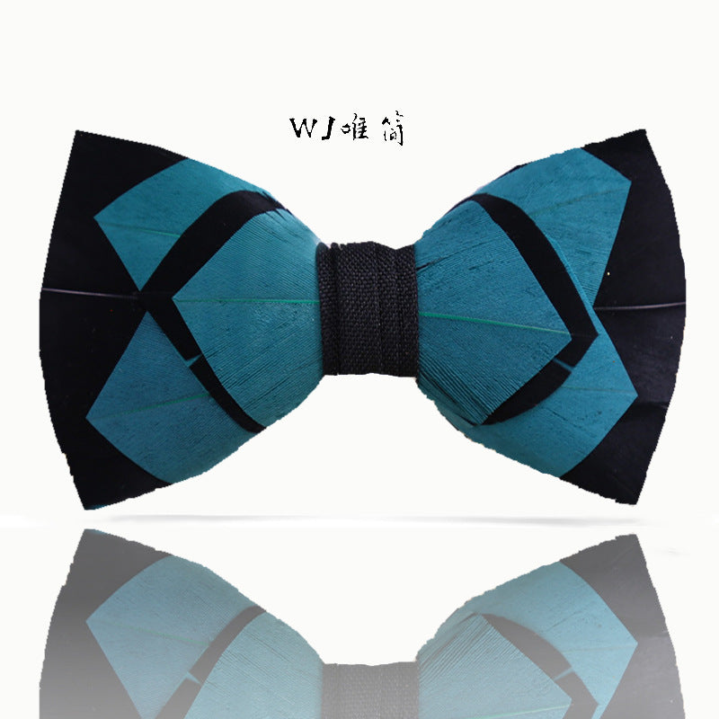 240 Dark Green Geometric Feather Men's Bow Tie Business Wedding Party Host Shirt Men's Bow