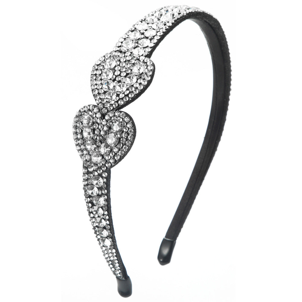 Cross-border new diamond-encrusted double love hairpin Korean fashion simple headband heavy industry full diamond wide-brimmed versatile headband women