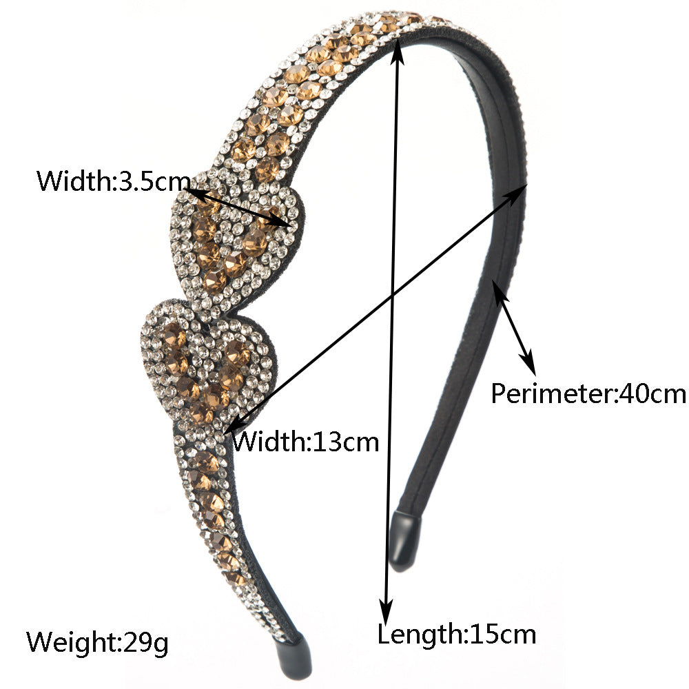 Cross-border new diamond-encrusted double love hairpin Korean fashion simple headband heavy industry full diamond wide-brimmed versatile headband women