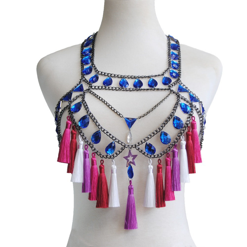 New European and American cross-border fashion jewelry, summer sexy beach tassel pendant, bra + waist chain set, body chain