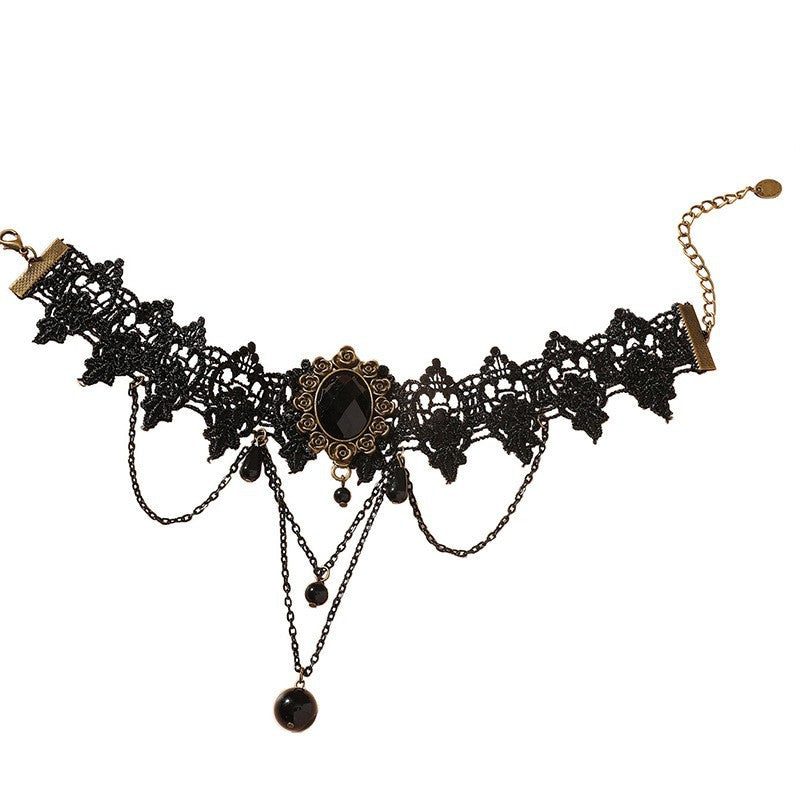 New Parisian vintage lace clavicle chain gothic antique women's statement accessory lace pendant necklace clavicle