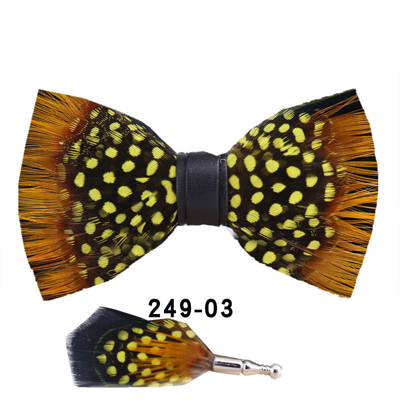 249 black and white dots yellow feathers male wedding groom best man group pot butterfly wedding wedding bow tie flower tie