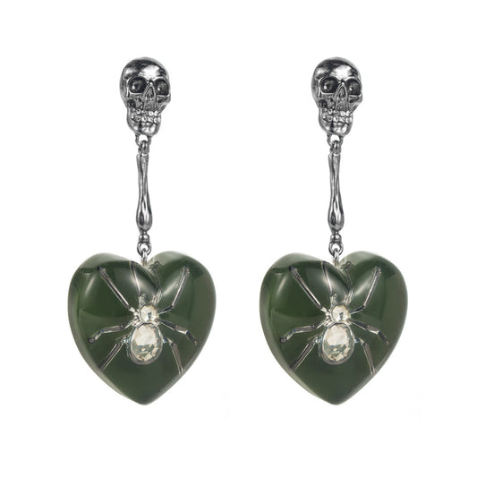 European and American exaggerated dark wind spider skull earrings long multi-layer heart resin pendant stud earrings earrings wholesale