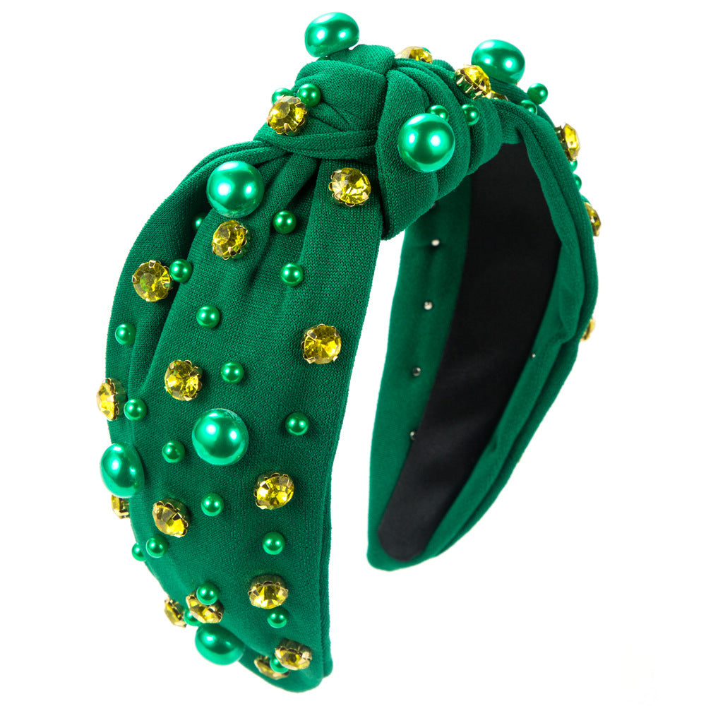 Cross-border popular European and American pearl rhinestone headbands, light luxury twisted fabrics, high skull headbands, face washing, and headwear
