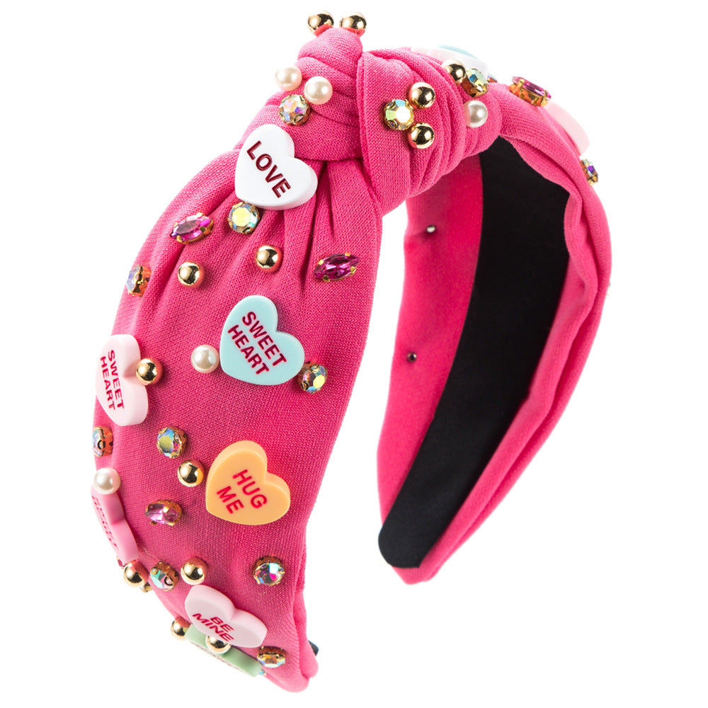 Cross-border new fashion knotted high skull top headband women's diamond beaded letter love accessories wide-brimmed hair accessories wholesale