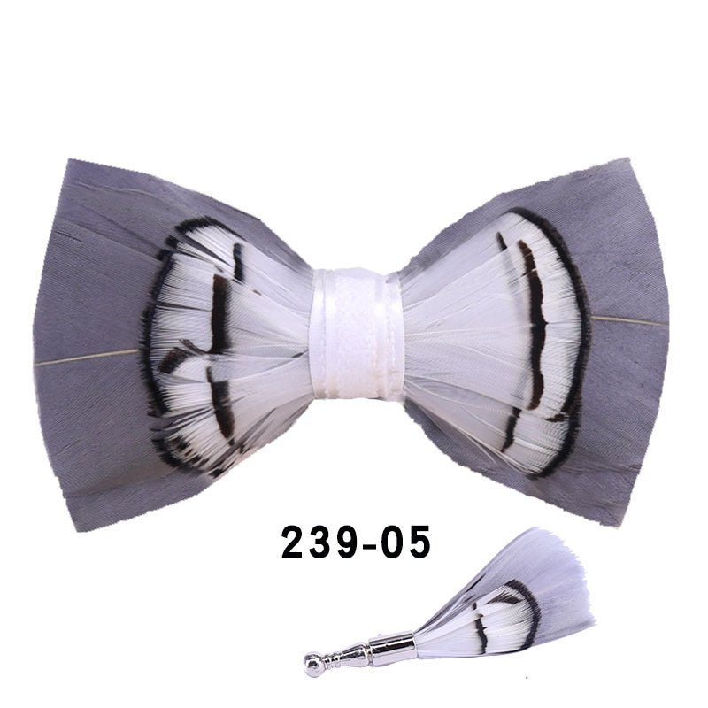 239 khaki gray feather men's bow tie men's wedding bow tie men's bow tie pink collar flower tie