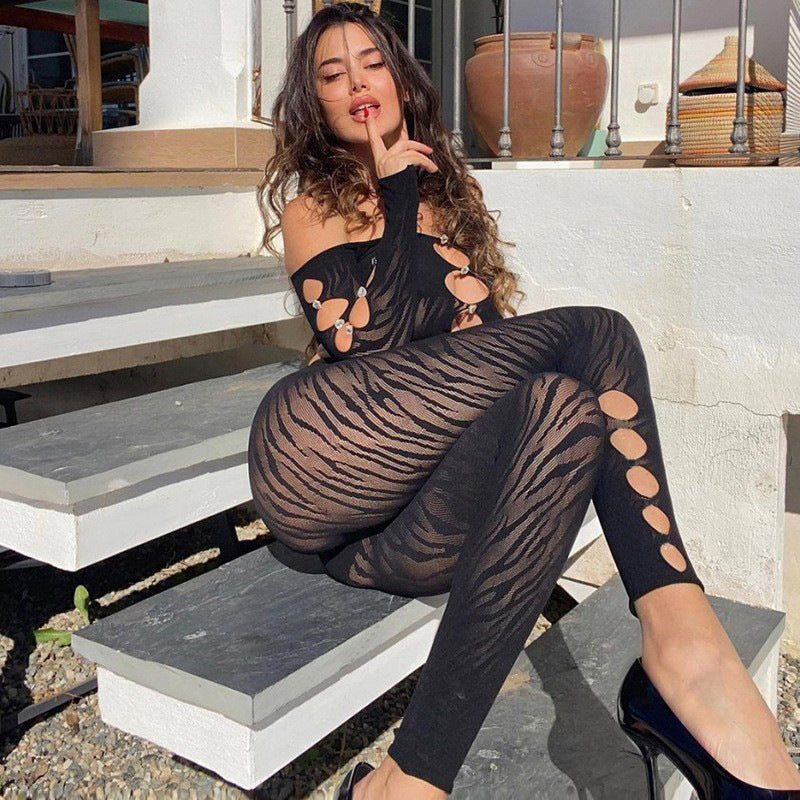 Yue Die's new bandeau long-sleeved love buckle high-waisted top with low waist slim sexy long pants YDT034