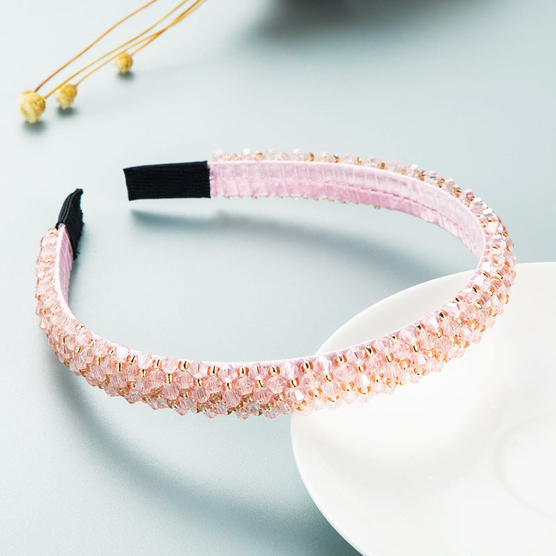 Heming headband Korean version of the new hairpin with thin edge crystal handmade beads, fashionable and simple hair pressure face band headband accessories