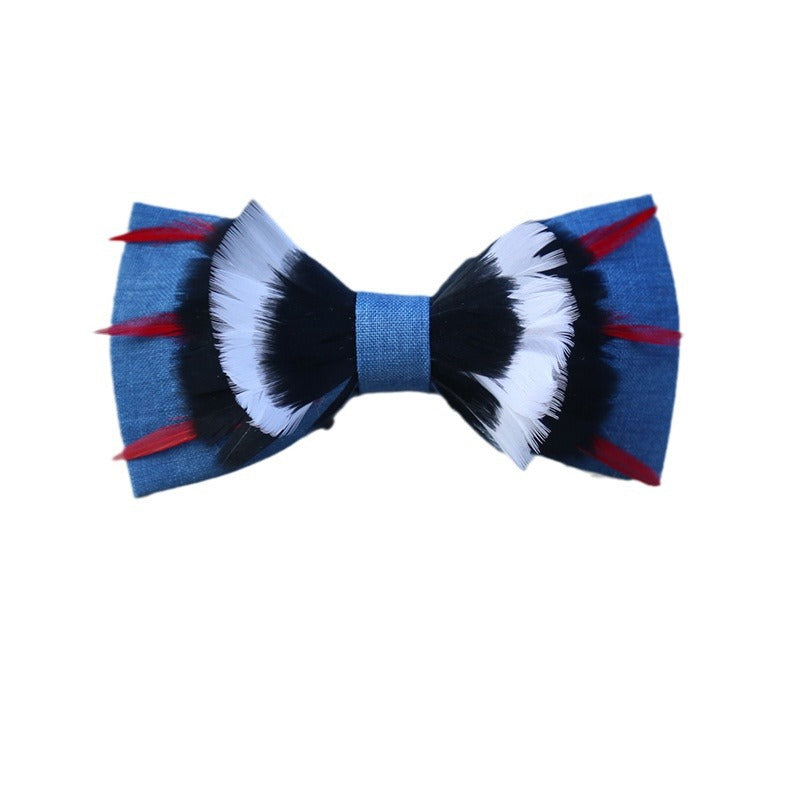 Formal wear men's blue dye bow tie feather collar flower bow tie blue spot bow tie men's bow host accessories