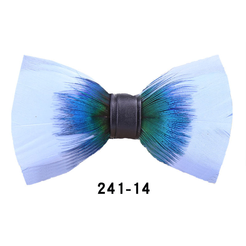 241 Peacock Blue Feather Man Hosts the Party Groom Groomsman Group Butterfly Wedding Bow Tie Spot