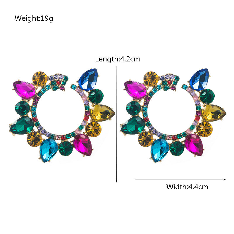 European and American fashion new alloy diamond floral earrings women's trend party high quality temperament versatile earrings wholesale