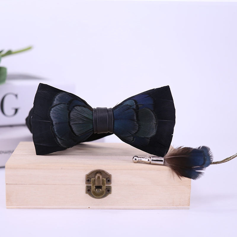 277 dark blue and green feather bow tie men's host groom groomsmen group butterfly wedding bow in stock