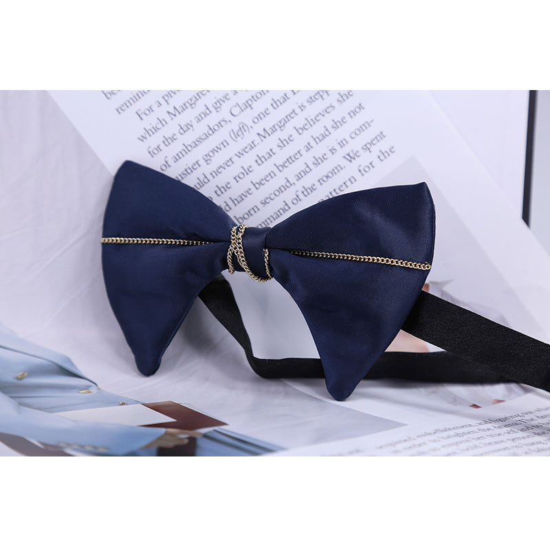 Blue Classic Everyday Shirt Versatile Bow Korean Collar Flower Ink Blue Chain Business Suit Bow Tie