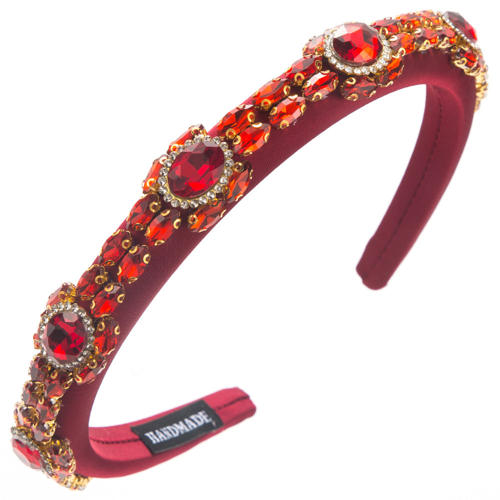 Cross-border new sponge heightened thin-edged headbands, women's retro heavy industry, full of diamonds, light luxury, high-end banquet head hole hair accessories