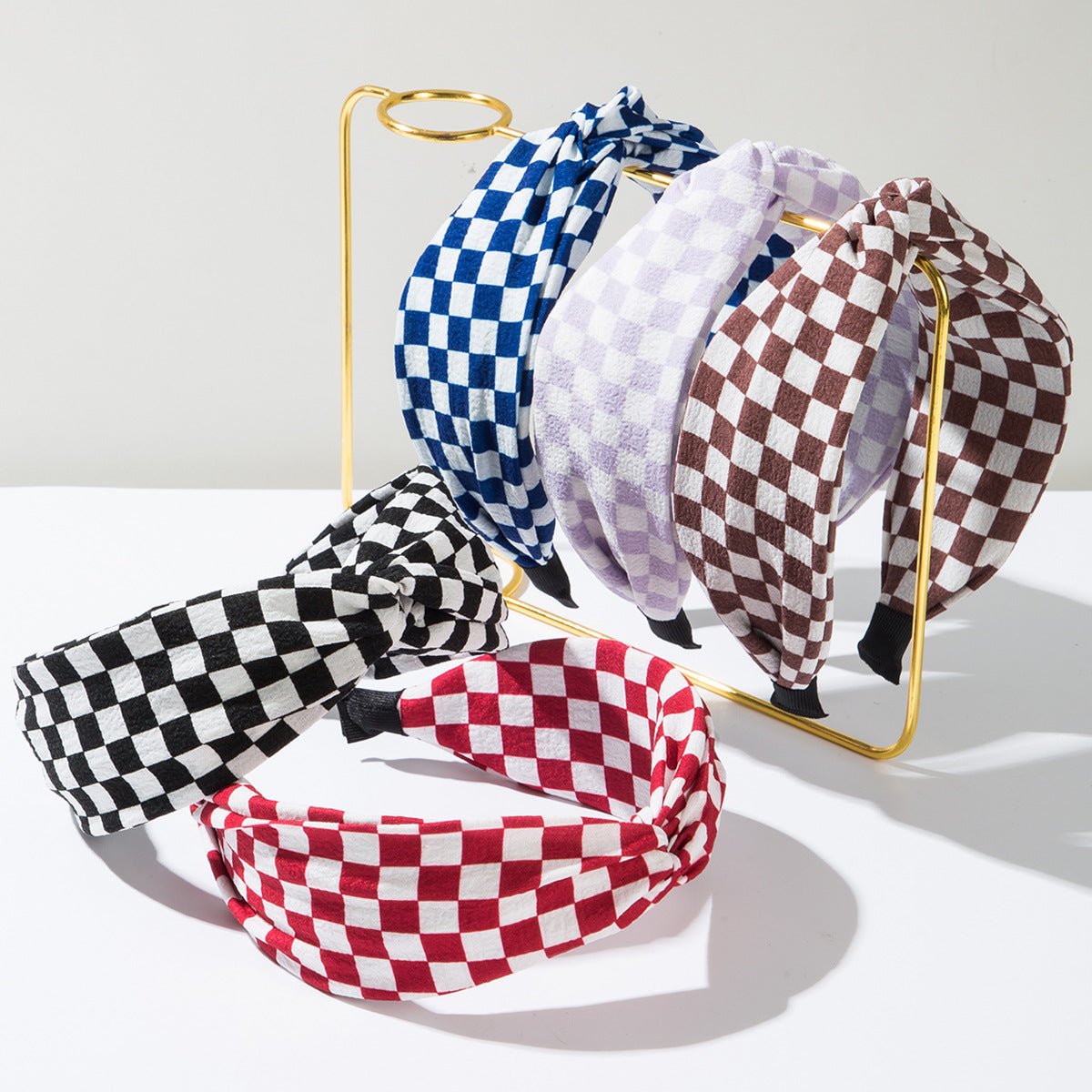 Korean version of geometric checkered fabric headbands, Internet celebrities, simple wide-brimmed crossover headbands, versatile face washing, hair bands, headbands, hair accessories