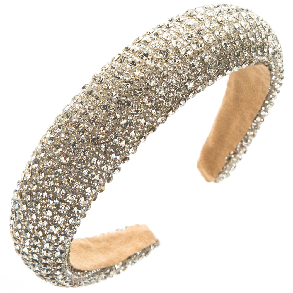 The Korean version of the new light luxury rhinestone pearl headband sponge high skull top headband inlaid with diamonds wide-brimmed face and hair pressure headpiece female
