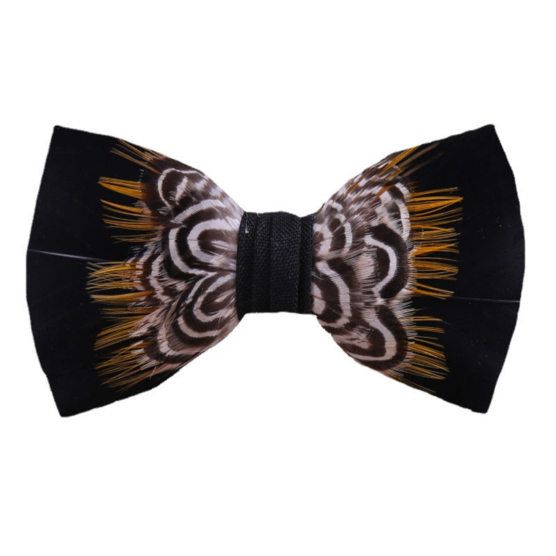 259 Black Feather Male Wedding Dress Bow Tie Business Dinner Host Yellow Black Gold Bow Collar Flower