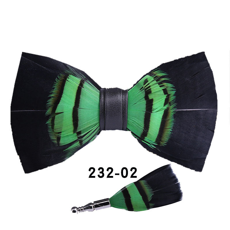 232 Green Feather Man Presides Over the Party, Groom, Groomsmen, Butterflies, Wedding Bow Tie, Flowers