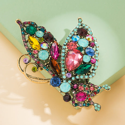 European and American new ins style alloy inlaid with colored diamonds, snake brooch, butterfly pin, fashion trend, Internet celebrity accessories, corsage