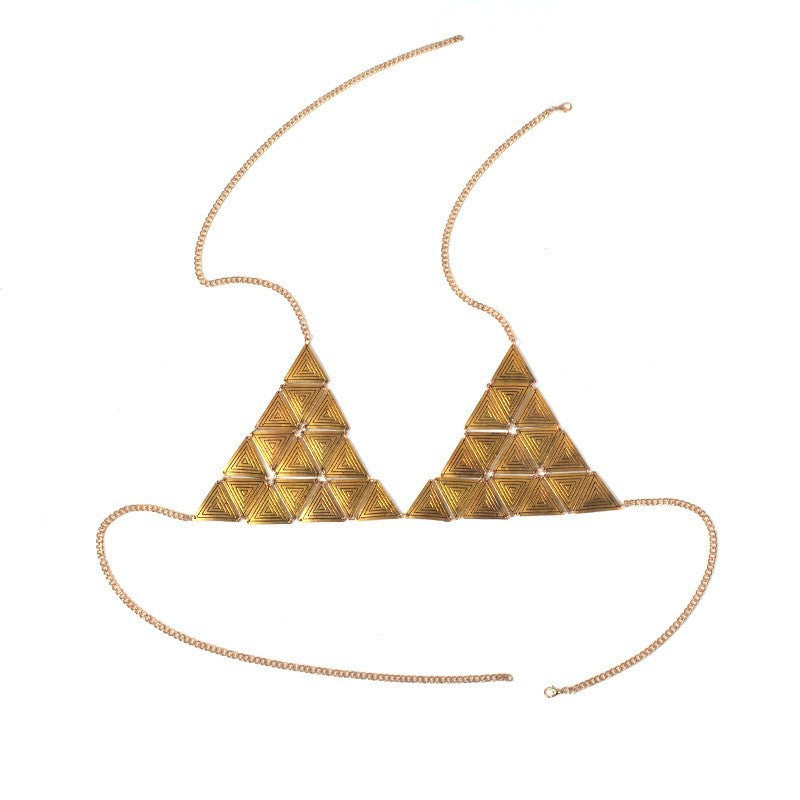 New European and American cross-border jewelry, sexy body chain, retro elements, personality clothing, hot sale triangle carved chest bracelet