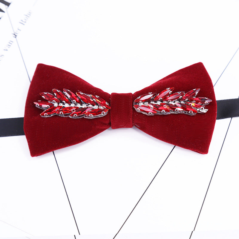 Crystal Leaf Suede Classic Bow Korean Business White Shirt Bow Tie Flower