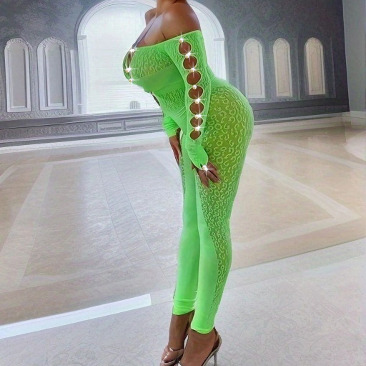 Amazon New Leopard Print Straight Shoulder High Waist Jumpsuit Skinny Plus Size Yoga Pants Seamless Jumpsuit YDT023