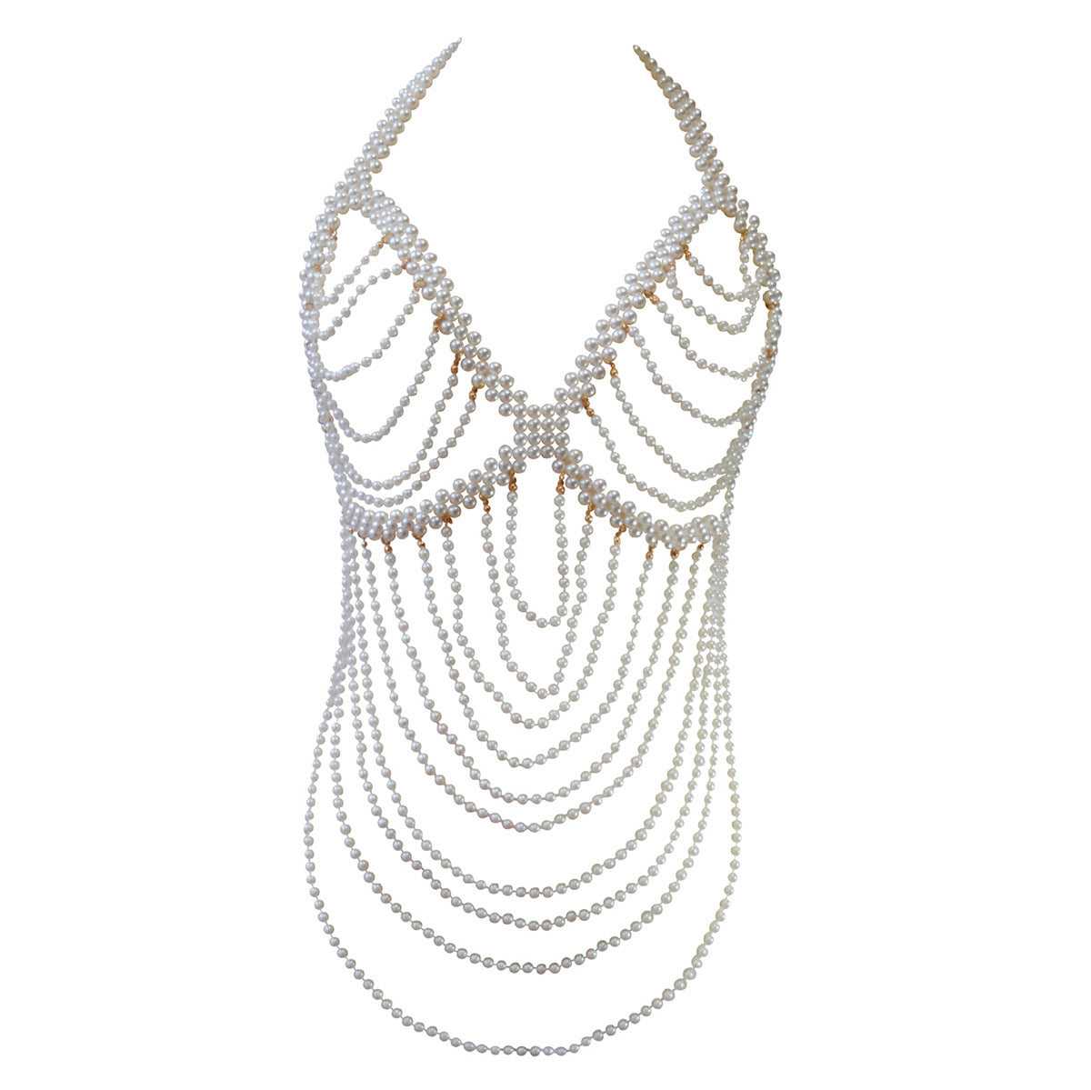 New European and American Jewelry, Fashion, Bridal Shawl, Dress, Chest Chain, Exaggerated Multi-layered Pearls, Sexy Chest Ornament, Body Chain