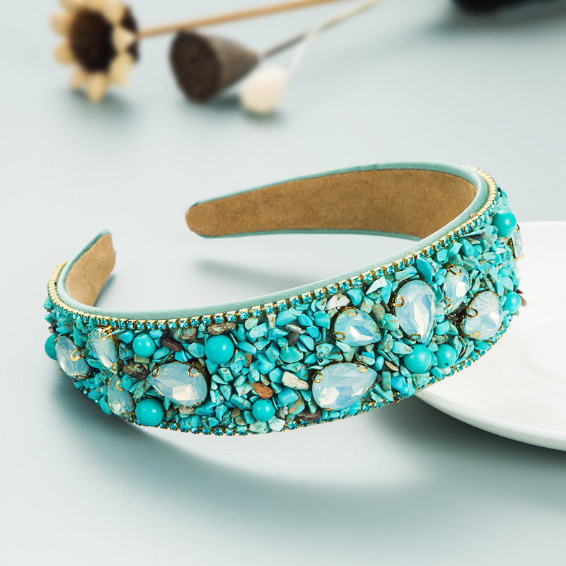 Harmony headbands, European and American personality designs, colored crushed turquoise, diamonds, wide-edged fabrics, candy-colored headbands, temperament headbands