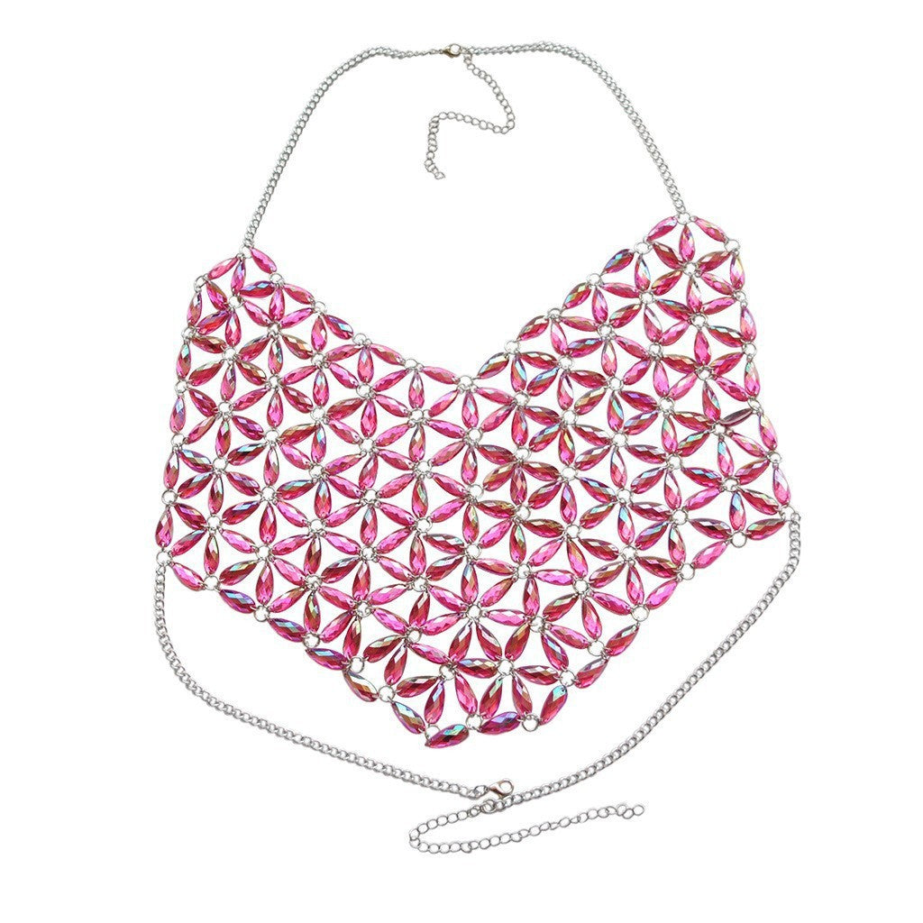 2024 new European and American cross-border jewelry, sexy acrylic nightclub, fashionable color stitching, wrap chest chest chain, body chain