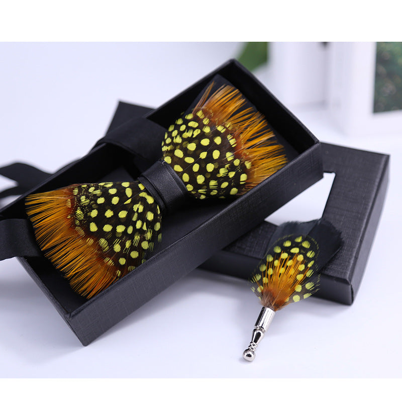 249 black and white dots yellow feathers male wedding groom best man group pot butterfly wedding wedding bow tie flower tie