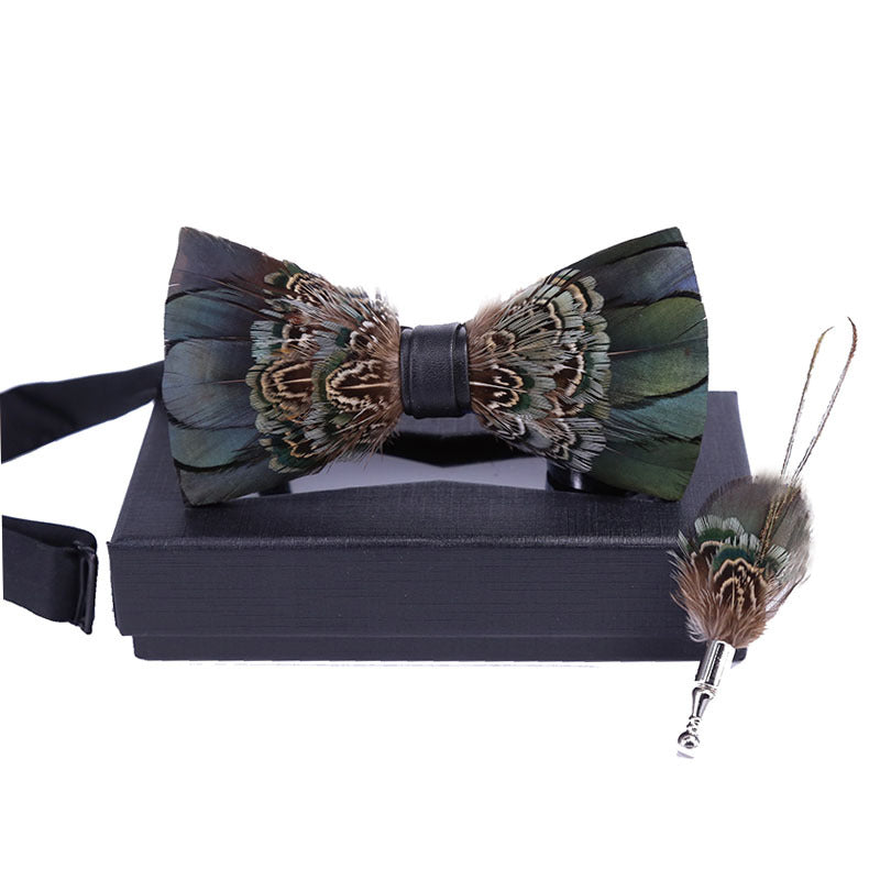 male green feather bow tie brooch gift box wedding wedding host flower girl collar flower green bow