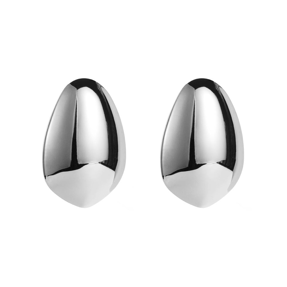 European and American hot-selling fashion exaggerated metallic earrings women's simple niche design alloy oval earrings